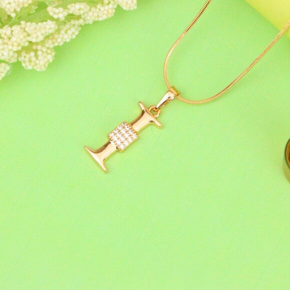 "Rose Gold I Alphabet Pendant with Crystal Accent for Women, XPPT1420 - Picture 4 of 13